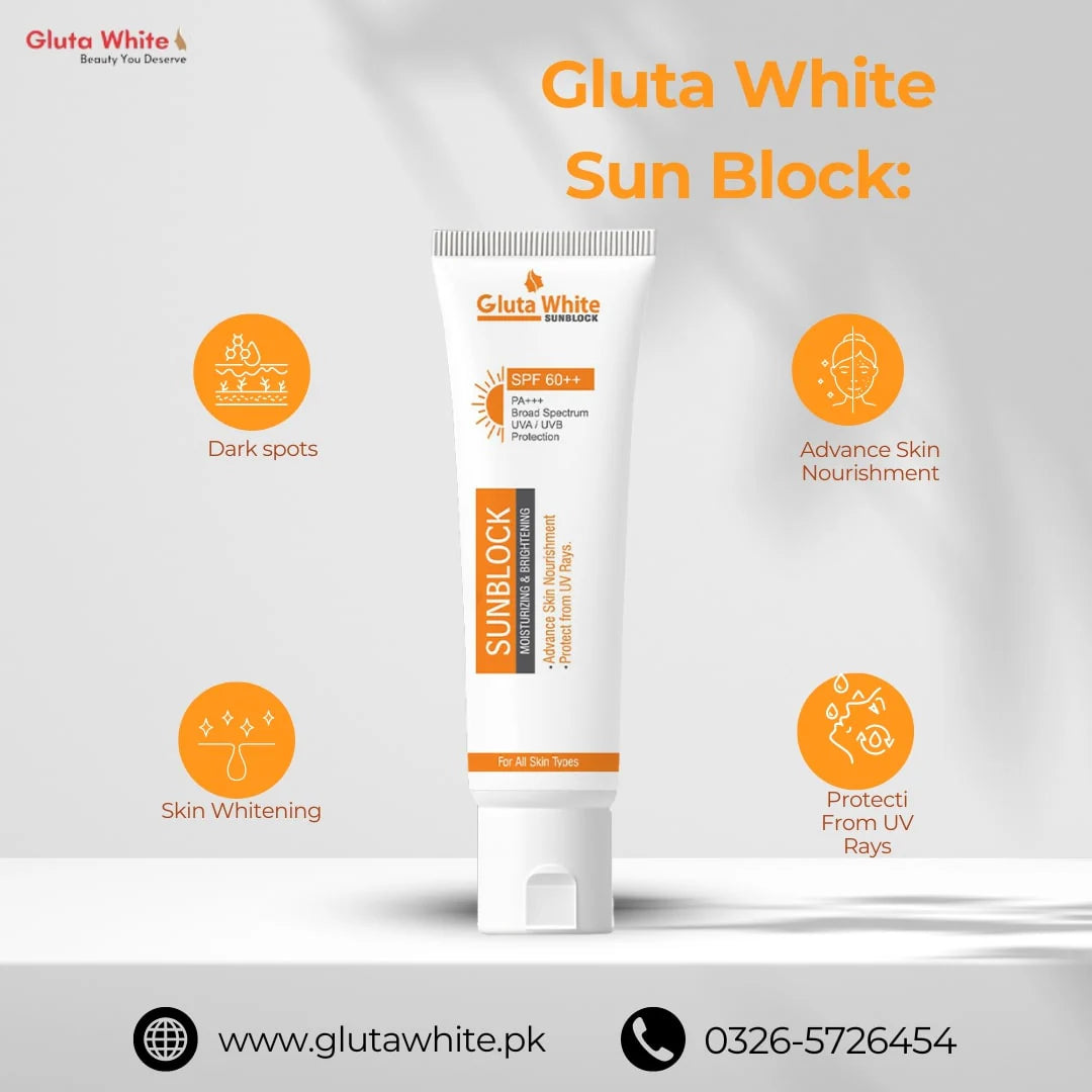 Gluta White Sunblock SPF 60 – Whitening & UV Protection ✨